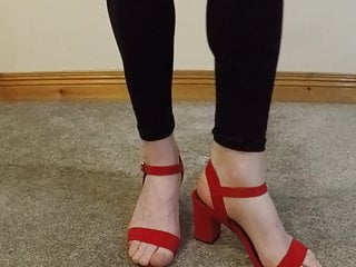 Red heeled sandals