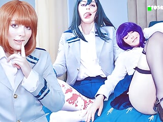 Hentai Game: Three sexy classmates from UAAcademy try seduce you to fuck their pretty holes