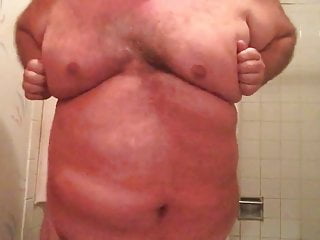 Jiggling my fat tits and belly... Tugging on my nipples