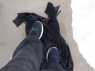 clean shoes on wet black 7 dress