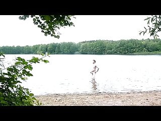 Wanking in lake