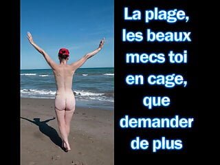 Femdom &ndash; sissy in chastity at the beach &ndash; French 