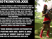 Sexy Red Riding Hood Hotkinkyjo self fisting her ass, gape & anal prolapse at Swiny Castle yard