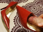 Lots of cum for red slut heels