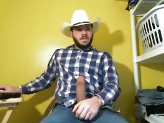 Cowboy with huge cock jerking on...