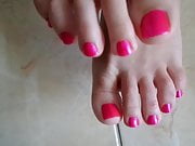 My fingers and fresh, bright pedicure