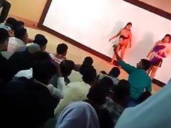 Hot girl does nude dance on stage.