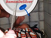 Master Ramon pisses in hot satin shorts on his slave's cleaning sponge, evil