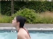 Alexandra Daddario hot outdoor swimming pool