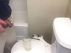 Chastity sub drinks his morning piss