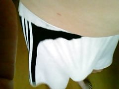 Me in Adidas  white black with white stripe football shorts