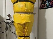Yellow PVC Rainsuit and clear plastic raincoat B play