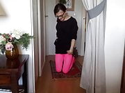 SissySlut Kalinka in pink opaque pantyhose