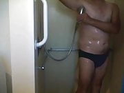 sexy 60 man in shower