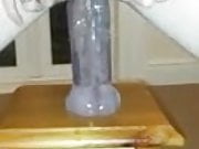 Wife riding thick crystal dildo