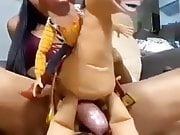 TS let's woody ride her cock 