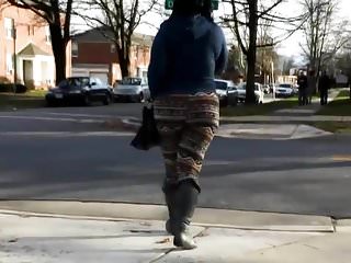 Busted jiggly ebony thot park walking...