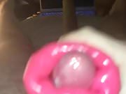 Couple of cum squirts from pink cock sleeve