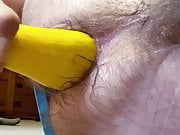 Stuffing a yellow squash in my gaping asshole