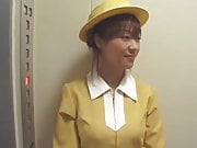 Japanese Elevator Handjob with White Gloves
