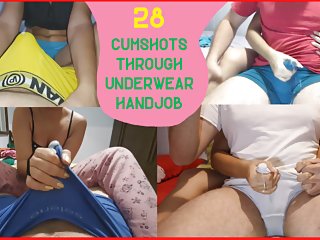 Handjob cum through underwear super compilation,...
