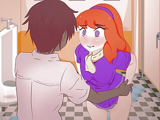 Red-haired Daphne takes off her panties in the toilet in front of an unknown guy without complexes ! Scooby-Doo. Hentai Cartoon