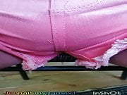 Bbw pink denim shorts wetting