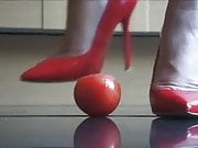 MissAdorabella red stiletto heels squishes tomatoes