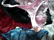 Shooting cum on her panties while listening to her fuck