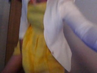 Bridesmaid crossdresser in cute yellow dress...