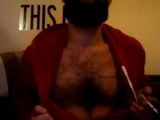 Hot Hairy Bearded French Man In Hoodie Cums On Cam