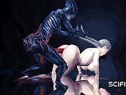 A sexy hottie gets fucked by a female alien in a cave on an exoplanet