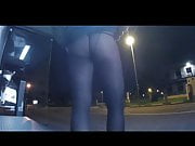 Flashing in pantyhose at the bus stop by night