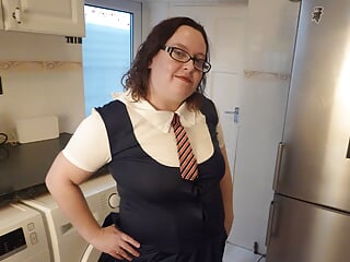 Naughty Wife in Collage Uniform Playing with Shaven Pussy