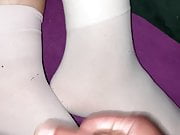 Cum nylon socks