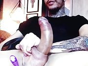 Hot Latino edging his huge curved cock 