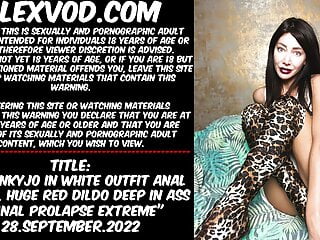  video: Hotkinkyjo in white outfit anal fisting, huge red dildo deep in ass & anal prolapse extreme