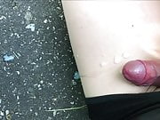 Crossdresser outdoor with super quick cum on pantyhose