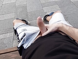 Public jerking and cum in new park