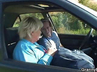 Old Car, GILF, Granny in Car, Young