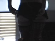 Teaser t in red leather thigh high boots. Short tease