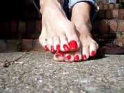 Long red toenails