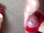 Cumming Into red peep toe pumps
