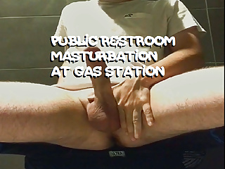 Guy jerks public restroom at gas...