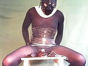 E-stim cum while bound, gagged, double vibrated and dildo.