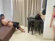 My shy stepsister catches me masturbating and wants me to fuck her really hard until she cums. I cum on top of her.
