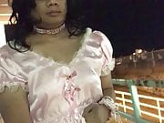 Sissy night stroll in chastity 