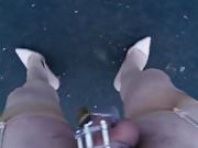 Walking with cock in cage (POV)