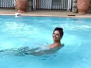 Elizabeth Hurley - Topless in swimming pool, August 22, 2018