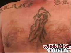 Tattooed mature given a blowjob and anal fingering